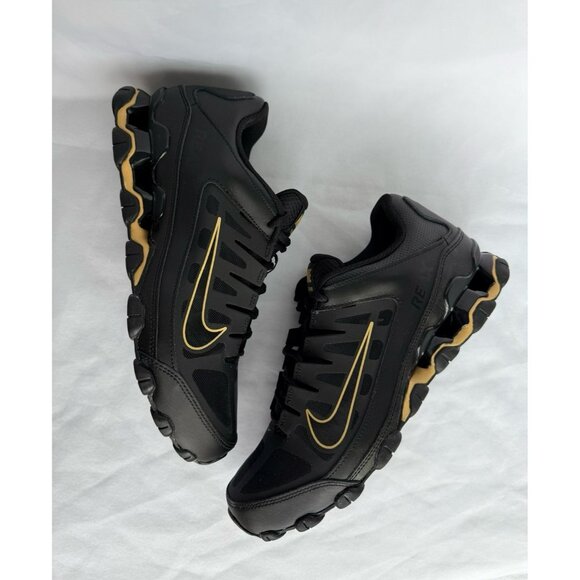 9.5 MEN'S NIKE REAX 8 TR MESH BLACK GOLD 621716-020 SNEAKERS SPORTSWEAR SHOXZ - Picture 1 of 8